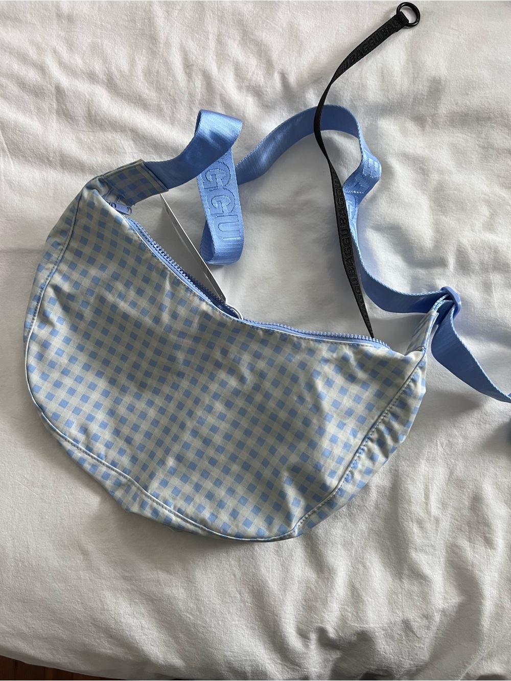 Baggu Medium Crescent Blue Gingham